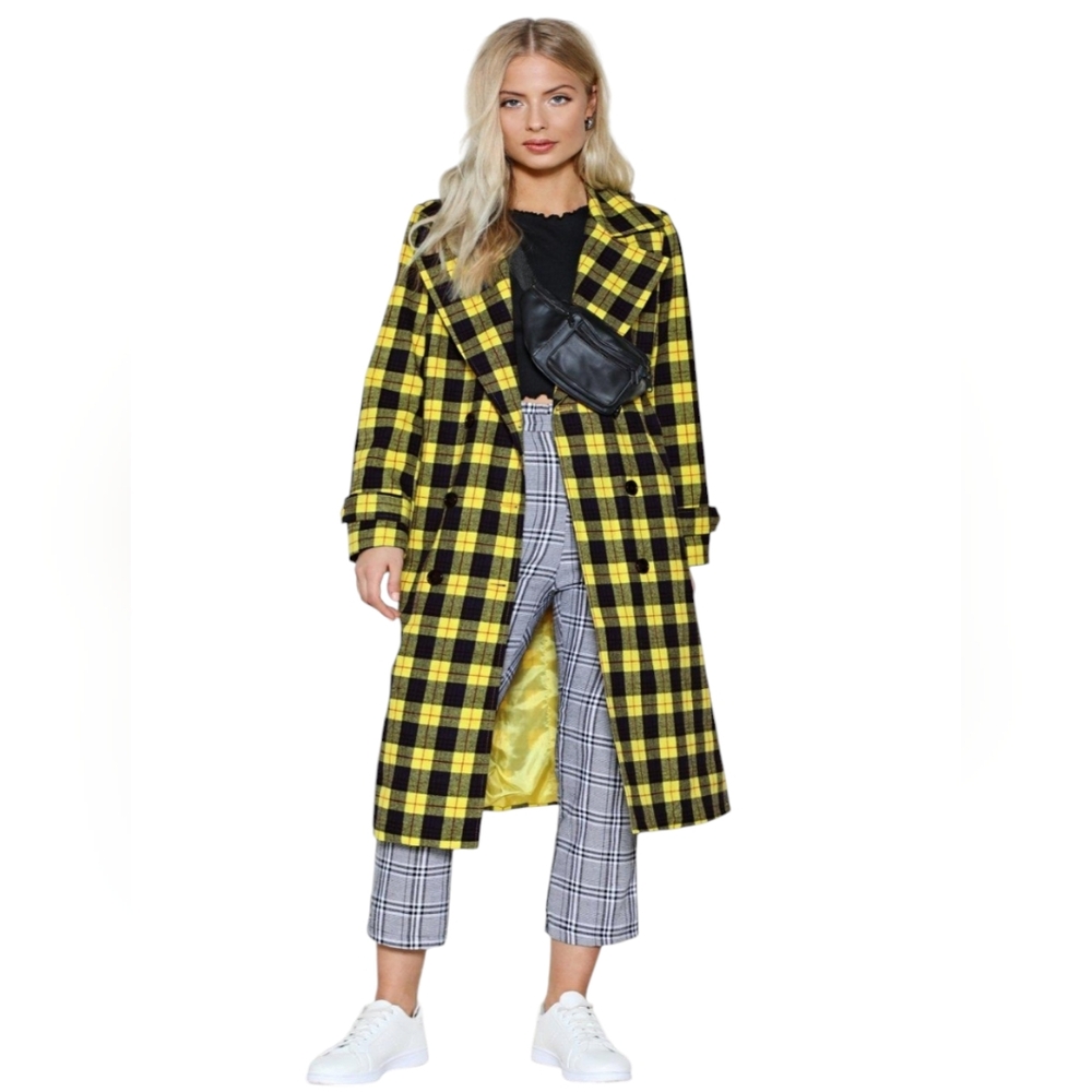 Nasty Gal Tartan Coat Size M NWT Black and Yellow